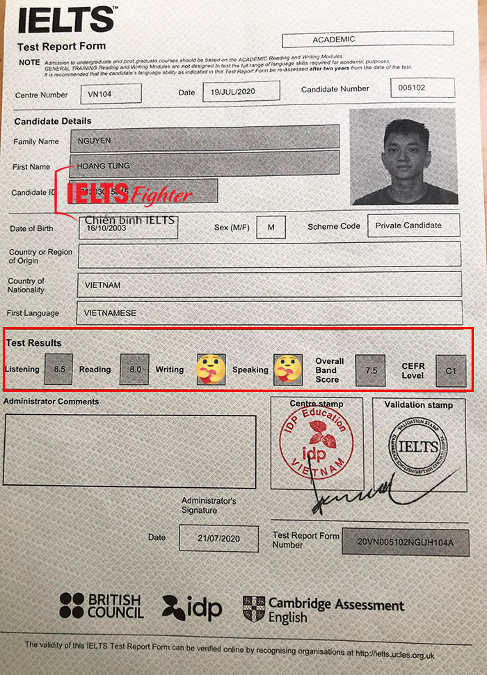 Hoàng Tùng, 7.5 IELTS