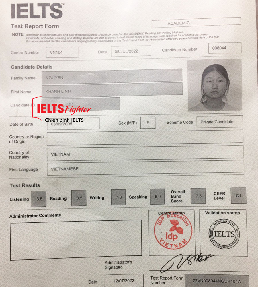 khánh linh 7.5 IELTS