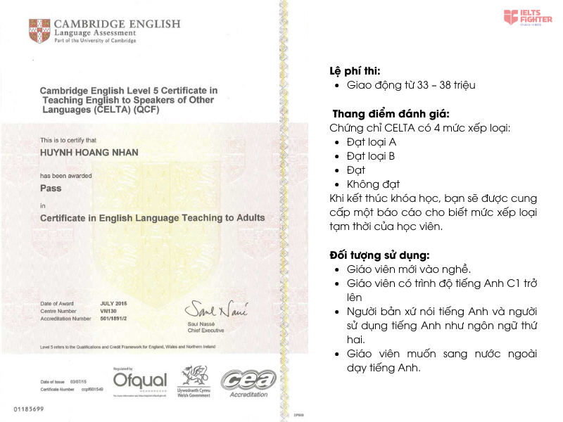 Thông tin về chứng chỉ CELTA