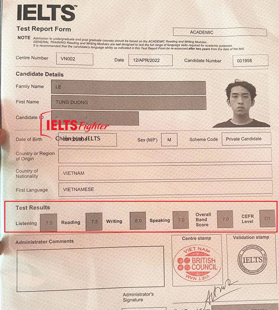 Tùng dương 7.0 IELTS