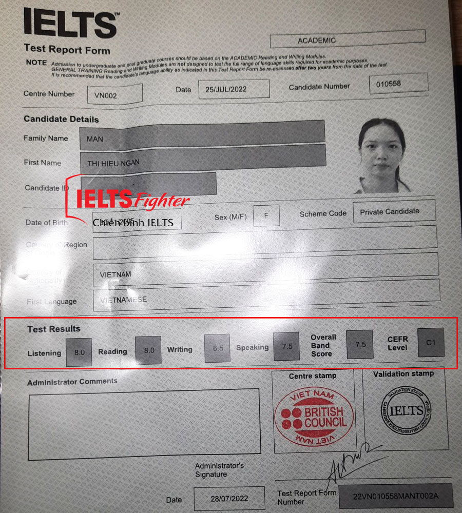 hiếu ngân 7.5 IELTS