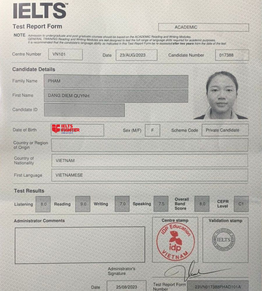 thành tích 8.0 xuất sắc của Diễm Quỳnh