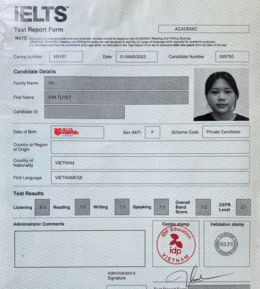 học viên Kim Tuyết và thành tích 7.0 Overall