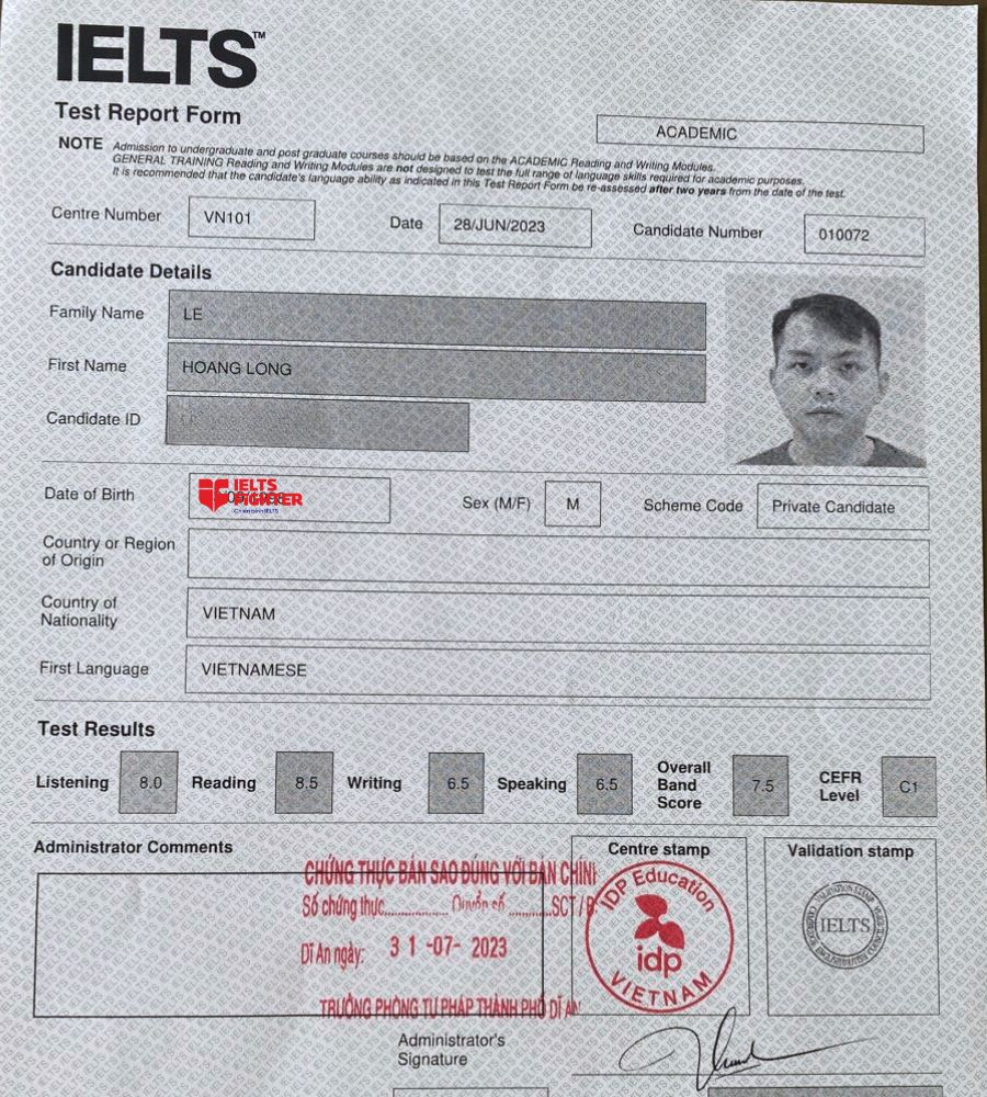 Học viên Hoàng Long và thành tích 7.5 xuất sắc của bạn