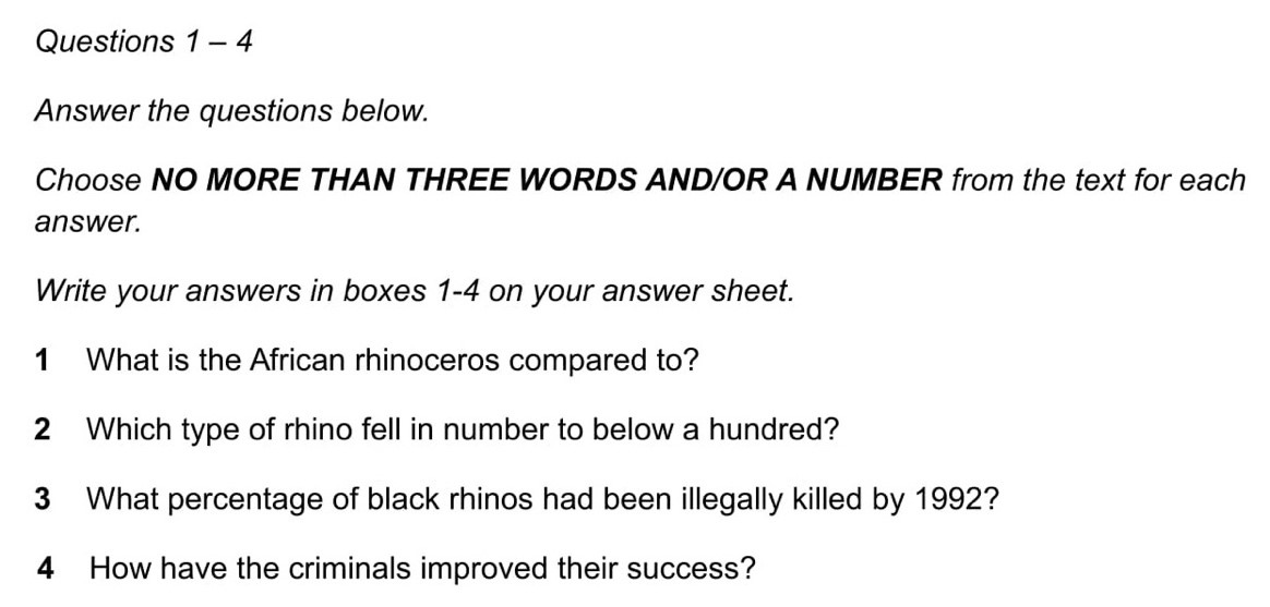 IELTS reading short answer
