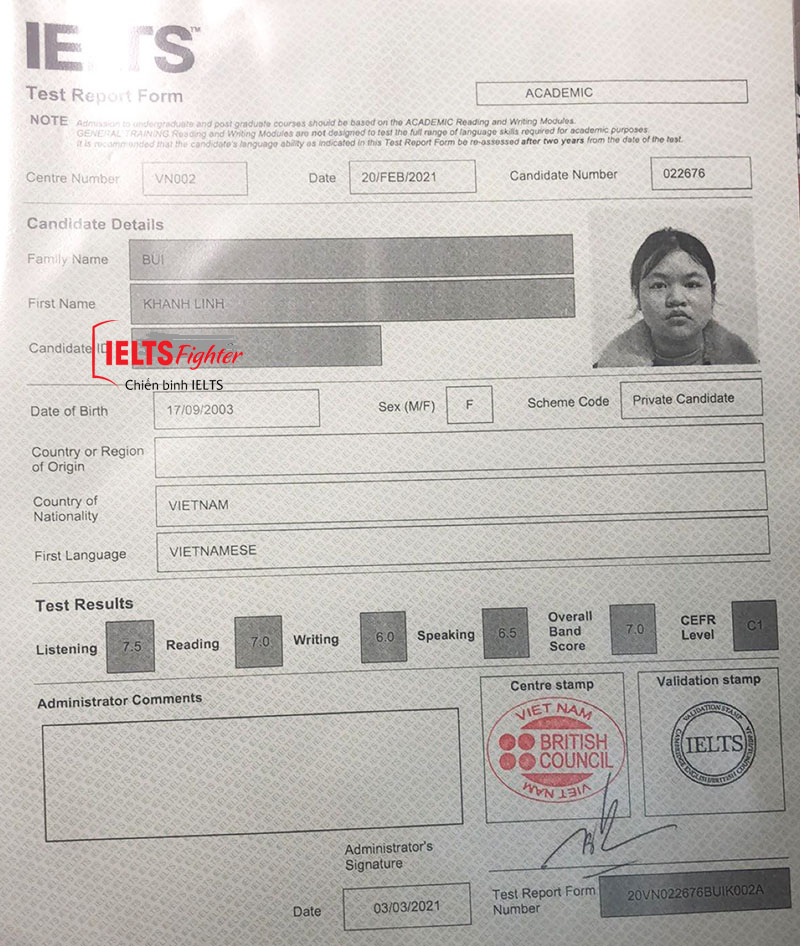 Khánh Linh học trực tuyến IELTS 7.0 - 2