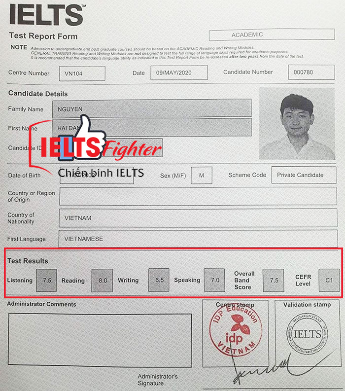 học viên hải đăng 7.5 IELTS review ielts fighter