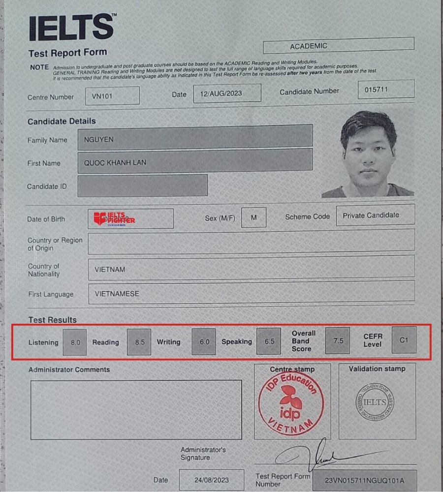 Học viên IF Võ Văn Ngân hoàn thành mục tiêu IELTS