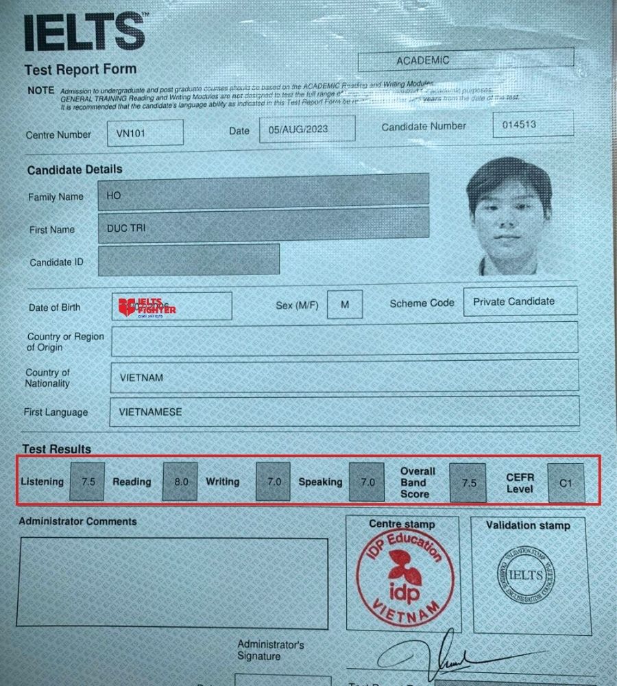 Hồ Đức Trí hoàn thành mục tiêu IELTS sau 2 tháng ôn luyện tại IF Võ Văn Ngân