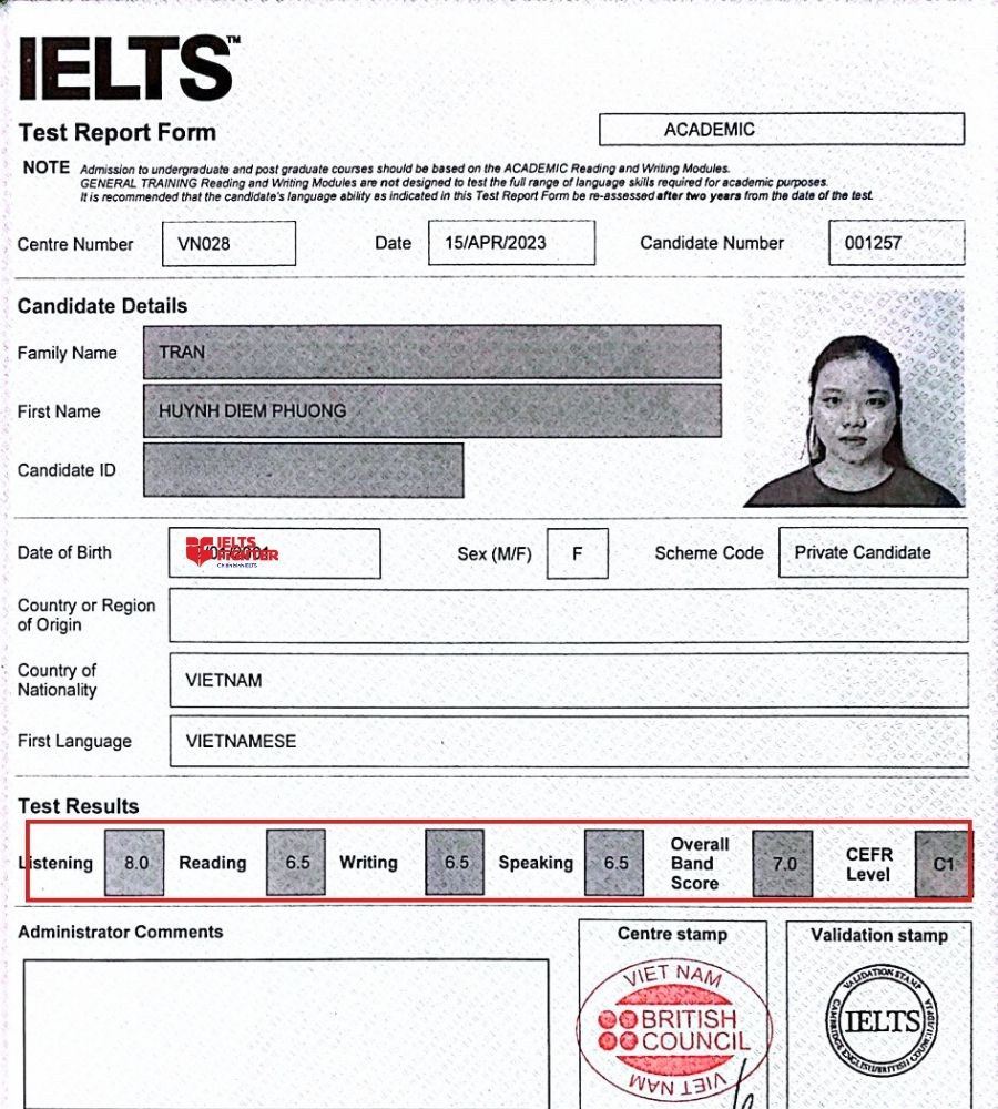 Học viên IF Võ Văn Ngân xuất sắc mang về bảng điểm 7.0 IELTS