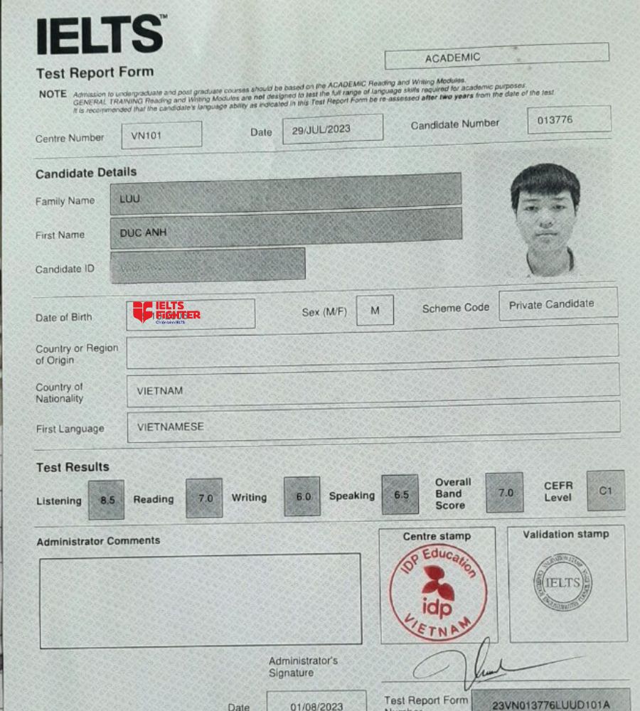 Đức Anh thành công nâng 1,5 band sau 1 lộ trình học